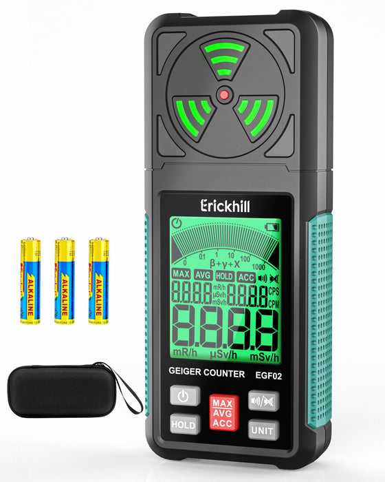 ERICKHILL Geiger Counter, Electromagnetic Nuclear Radiation Detector, Portable Beta Gamma X-ray Radiation Dosimeter with LCD Display for Home, Radioactive Mineral Mining