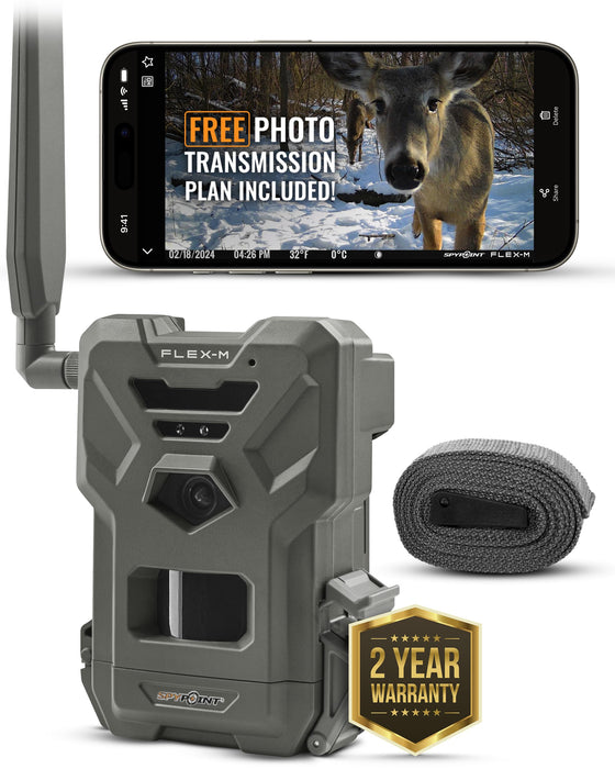 SPYPOINT Flex-M Cellular Trail Camera - Best Value in Hunting Accessories, No WiFi Needed, GPS, Night Vision, Dual-Sim LTE Connectivity, IP65 Water-Resistant, 28MP Photos, 720p Videos + Sound (1)