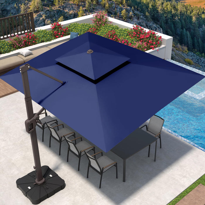 Deconk 9' X 12' Cantilever Patio Umbrella 360°Rotation Rectangular Outdoor Umbrella, Double Top Large Offset Sun Shade Umbrella for Garden Deck Pool Backyard Patio, Navy