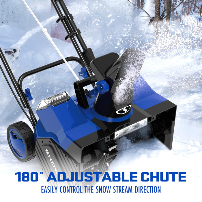 Snow Joe 24V-X2-SB18 18-Inch, 48-Volt IONMAX Cordless Snow Blower Kit (w/ 2 x 4.0-Ah Batteries + Charger), Blue