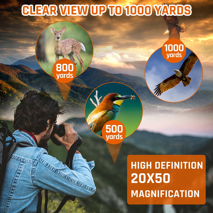 20x50 High Power Binoculars for Adults with Low Light Night Vision,Military Compact HD Professional/Daily Waterproof Binoculars for Bird Watching Hunting/Traveling/Outdoor…