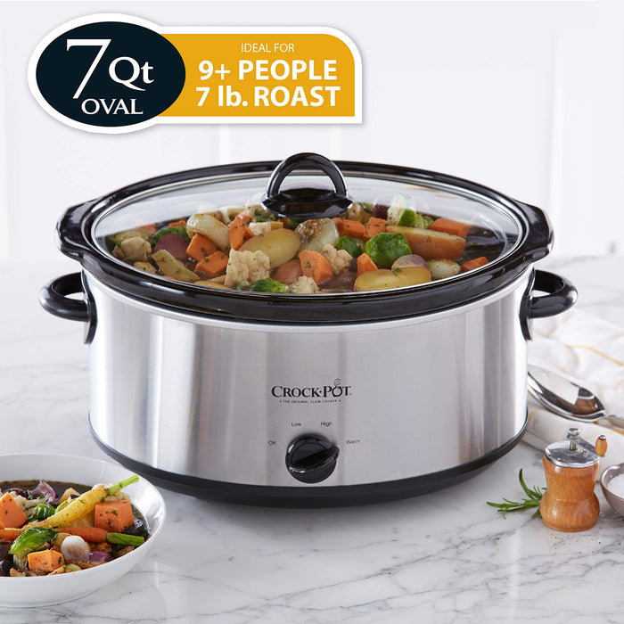 Crock-Pot 7 Quart Oval Manual Slow Cooker, Stainless Steel (SCV700-S-BR), Versatile Cookware for Large Families or Entertaining