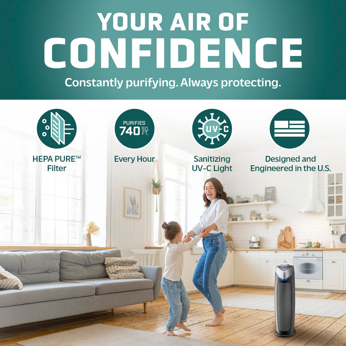 GermGuardian Air Purifier with HEPA 13 Filter, Removes 99.97% of Pollutants, Covers Large Room up to 743 Sq. Foot Room in 1 Hr, UV-C Light Helps Reduce Germs, Zero Ozone Verified, 22”, Gray, AC4825E