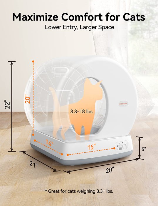 MeoWant Self-Cleaning Cat Litter Box, Integrated Safety Protection Automatic Cat Litter Box for Multi Cats, Extra Large/Odor Removal/APP Control Smart Cat Litter Box with Mat & Liner