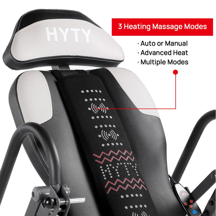 HYTY Advanced Heat and Massage Heavy Duty Inversion Table, Folding Heavy Duty Inversion Table with Adjustable Headrest & Comfortable Ankle Holders, Back Inverter/Strength Training, 300 Lbs