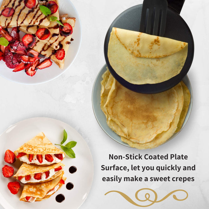 Moss & Stone Electric Crepe Maker With Auto Power Off, Portable Crepe Maker & Non-Stick Dipping Plate, On/Off Switch, Nonstick Coating & Automatic Temperature Control, Pan Apo