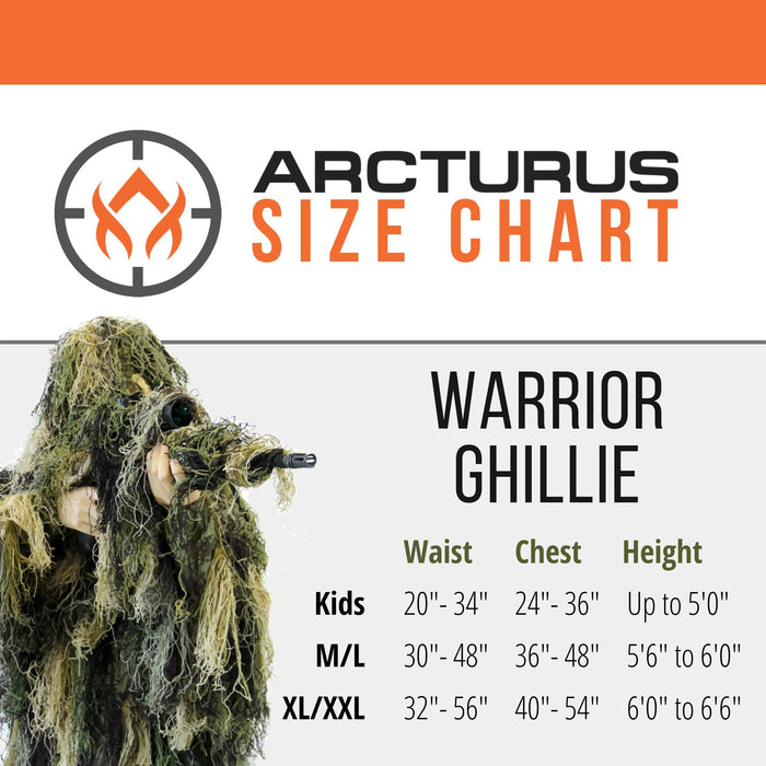 Arcturus Warrior Ghillie Suit | Hunting Clothes for Men | 5-Piece Camouflage Suits for Hunting, Military, Airsoft Snipers (Woodland, M/L)