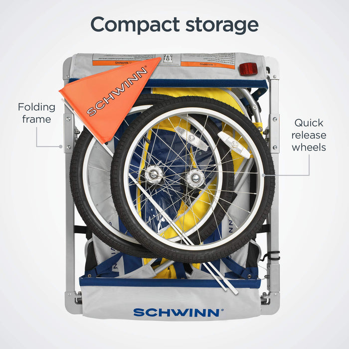 Schwinn Echo Child Bike Trailer, Max of 2 Children with Total Weight of 80 lbs., Canopy, 20-Inch Air-Filled Tires, Yellow/Grey