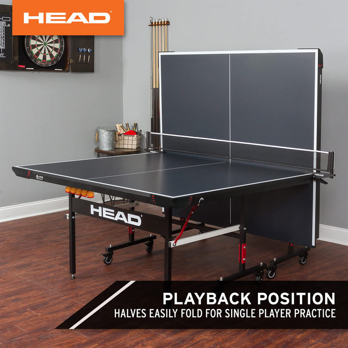 HEAD Summit USA Indoor Table Tennis Table, Competition Grade Net, 10 Minute Easy Set Up – Ping Pong Table with Playback Mode