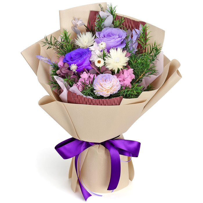 Bloom's Diary Preserved Flowers Bouquet Natural Real Long Lasting Roses and Flowers, Gift Box for Valentine's Day, Mother's Day,Anniversary,Birthday (Purple)