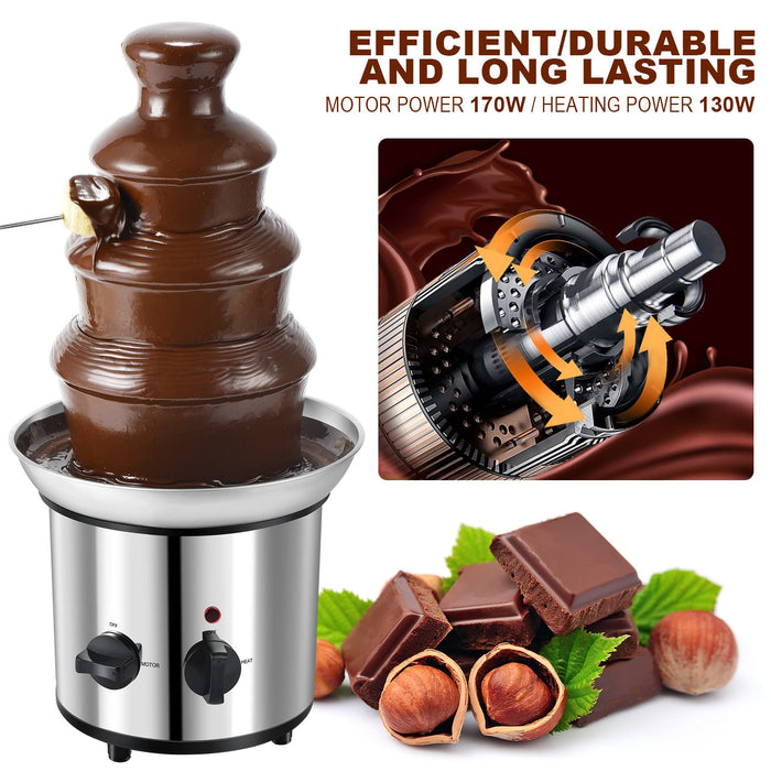 Chocolate Fountain, 4 Tiers Electric Melting Machine Chocolate Fondue Fountain Set with 4pcs Stainless Steel Forks, 4-Pound Capacity for Nacho Cheese, BBQ Sauce, Ranch