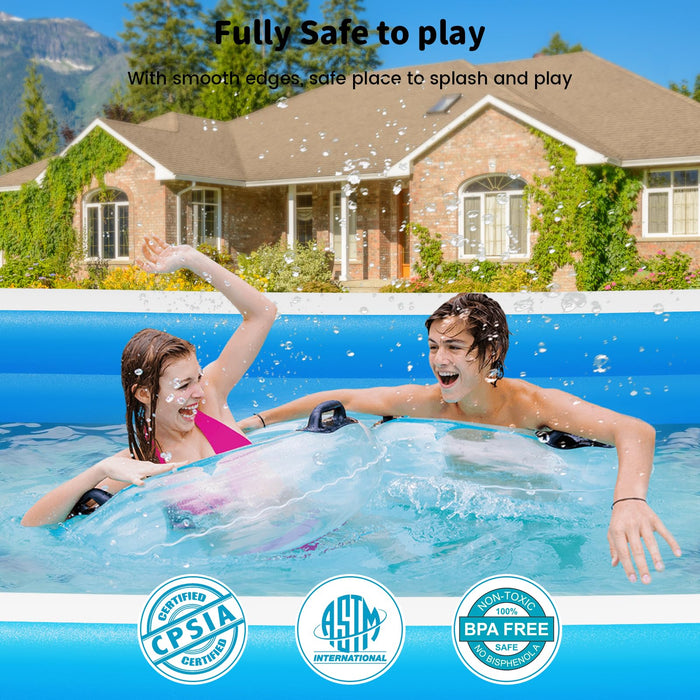 azamine Extra Large Inflatable Pool with Pump - 130"x 72" x 22" Blow Up Pool Thickened Large Size for Adults, Family Swimming Pool for Backyard, Garden, Summer Water Party