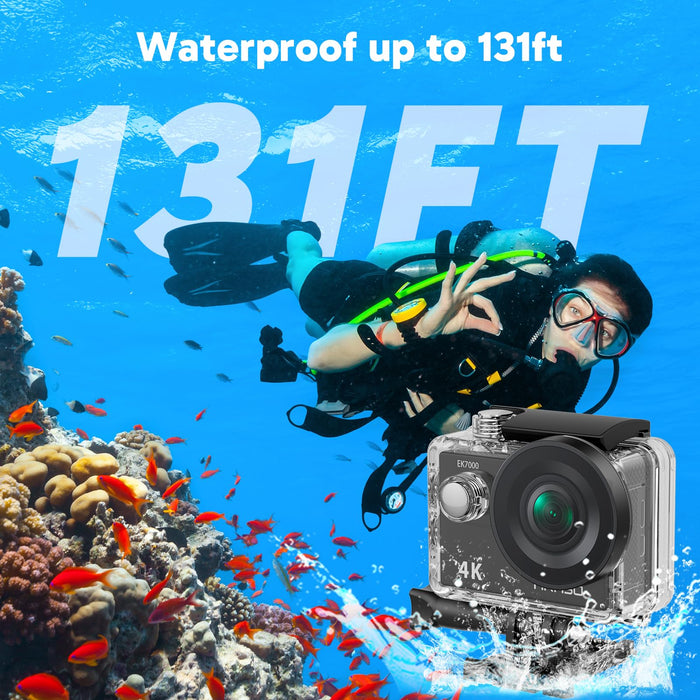 AKASO EK7000 4K30FPS 20MP Action Camera EIS Ultra HD Underwater Camera 131FT Waterproof Camera 170 Degree Wide Angle 4X Zoom Support External Microphone