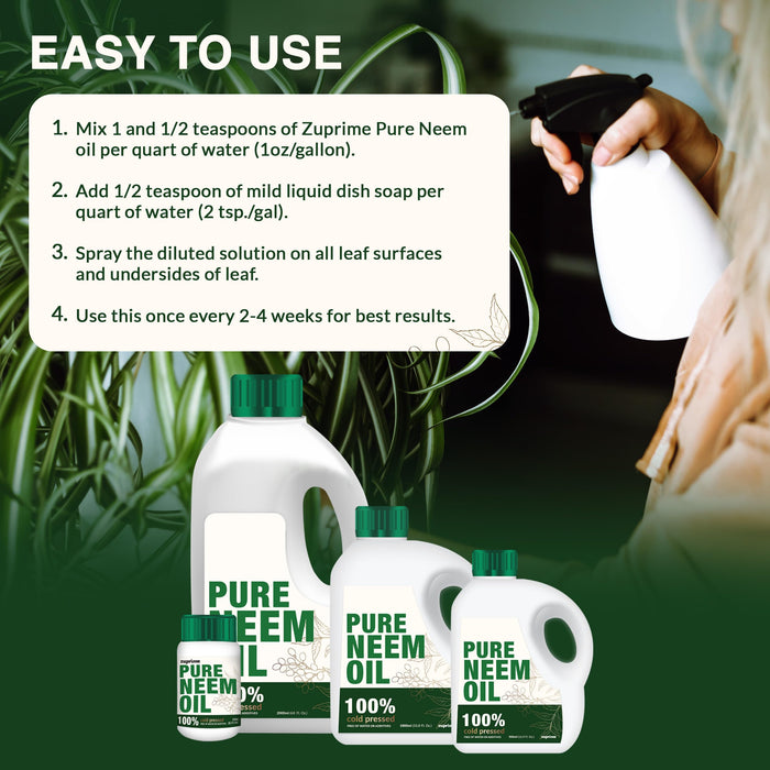 Pure Zuprime Neem Oil for Plants - Organic Neem Oil Spray for Plants,100% Cold Pressed Neem Oil, All-Natural Neem Oil Concentrate Leaf Polish for Plants, Pure Neem Oil - (17 Oz)