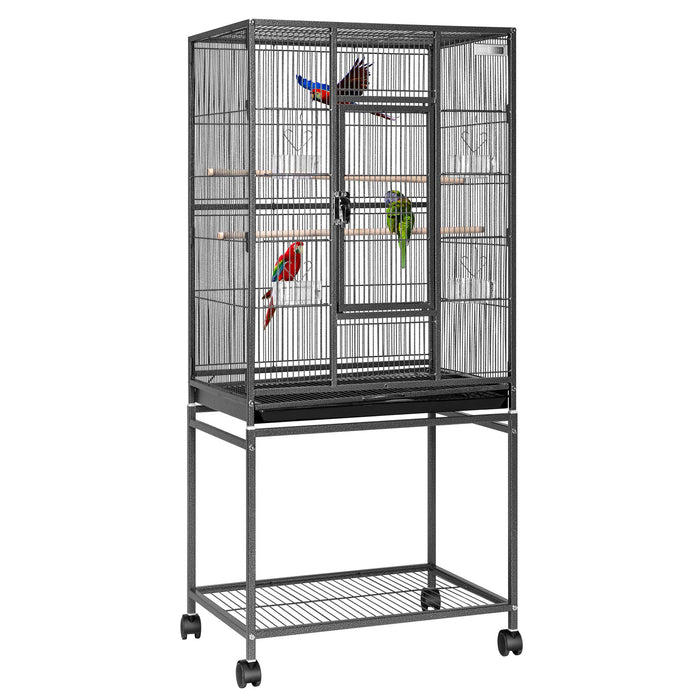 VIVOHOME 54 Inch Wrought Iron Large Bird Flight Cage with Rolling Stand for Parakeets Canaries Cockatiels Lovebirds Conures, Black