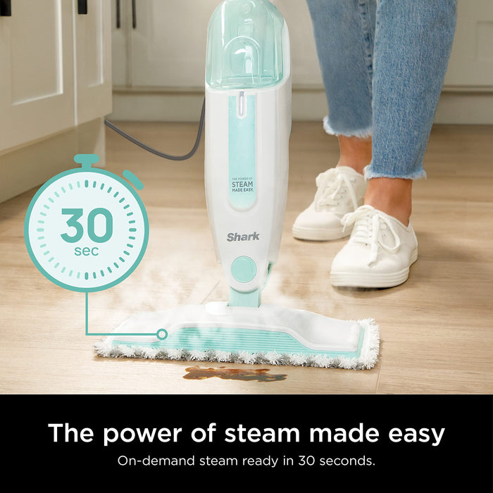 Shark S1000 Steam Mop with 2 Dirt Grip Pads, Lightweight, Safe for all Sealed Hard Floors like Tile, Hardwood, Stone, Laminate, Vinyl & More, Machine Washable, Removable Water Tank, White/Seafoam