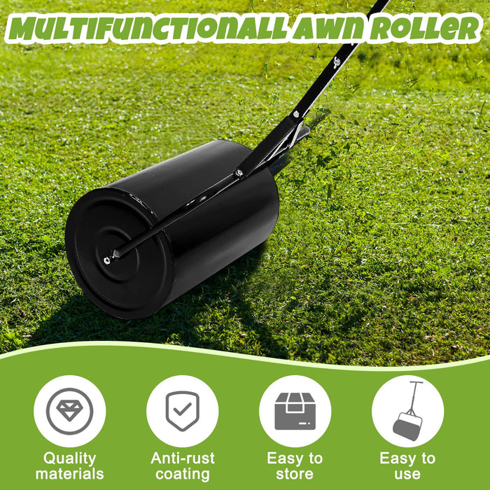 Treela Lawn Roller Push Tow Behind Yard Roller Water and Sand Filled Garden Drum Roller Sod Roller for Planting Seeding Garden Backyard Eliminating Turf Damage (Black,16 Gallons)