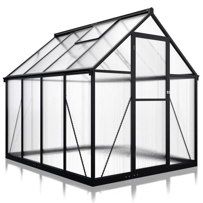 VIWAT 6x7.5 FT Greenhouse for Outdoors, Polycarbonate Greenhouse with Quick Setup Structure and Roof Vent, Aluminum Large Walk-in Greenhouse for Outside Garden Backyard, Black