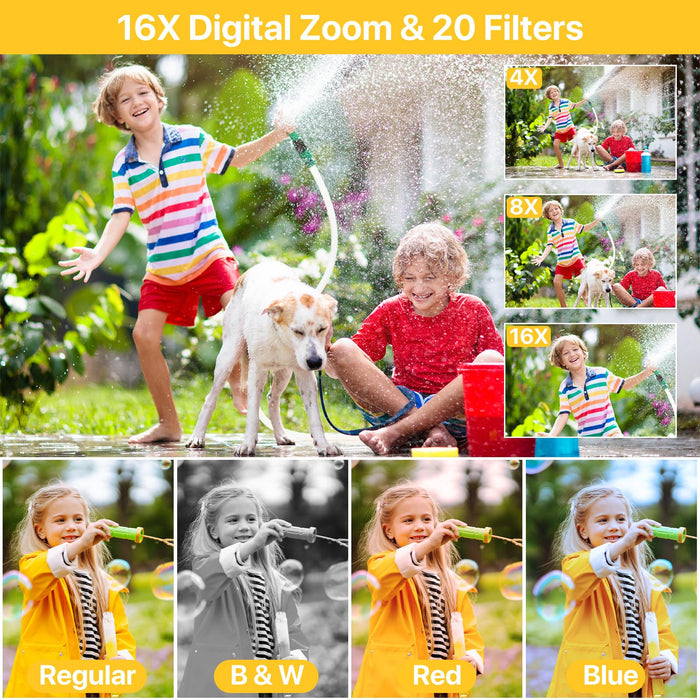 Digital Camera, FHD 1080P Digital Camera for Kids with 32GB SD Card Compact Point and Shoot Camera 16X Zoom Anti Shake Portable Cameras Small Camera for Teens Boys Girls Seniors with Best Wishes Card