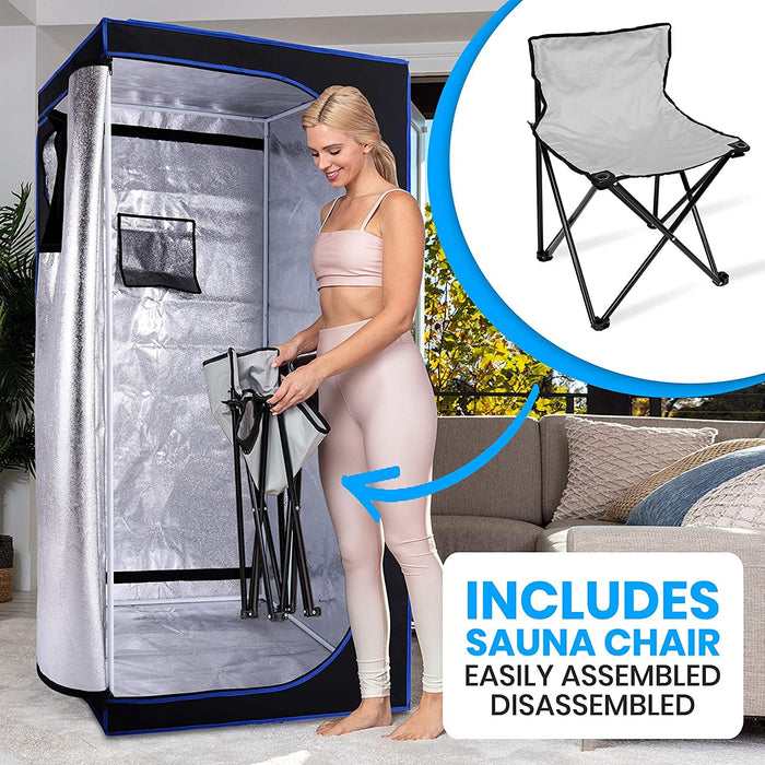 SereneLife SLISAU35BK Full Size Portable Steam Sauna –Personal Home Spa, with Remote Control, Foldable Chair, Timer