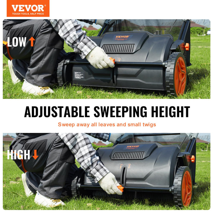 VEVOR Push Lawn Sweeper, 21-inch Leaf & Grass Collector, Strong Rubber Wheels & Heavy Duty Thickened Steel Durable to Use with Large Capacity 3.5 cu. ft. Mesh Collection Hopper Bag, 2 Spinning Brushes