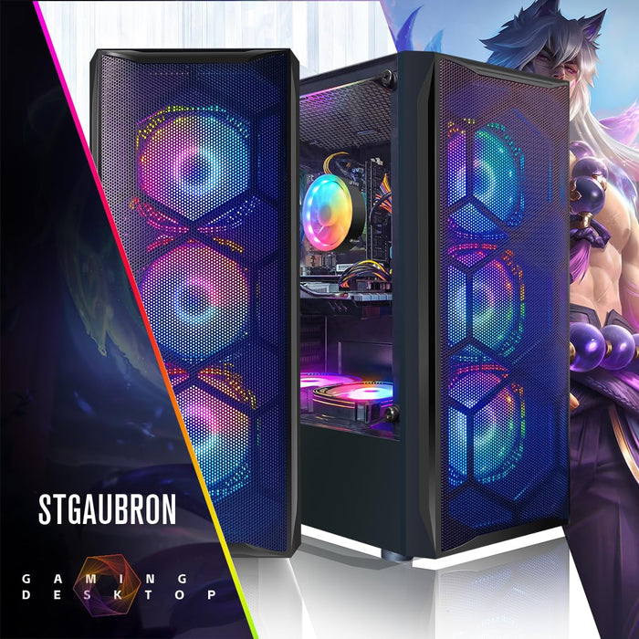 STGAubron Gaming Desktop PC Computer,Intel Core I7 3.4 GHz up to 3.9 GHz,Radeon RX 580 8G GDDR5,16G RAM,512G SSD,WiFi,Bluetooth 5.0,RGB Fanx6,RGB Keyboard&Mouse&Mouse Pad,RGB BT Sound Bar,W10H64