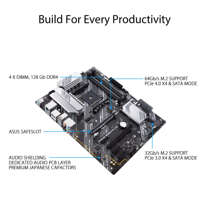 ASUS Prime B550-PLUS AMD AM4 Zen 3 Ryzen 5000 & 3rd Gen Ryzen ATX Motherboard (PCIe 4.0, ECC Memory, 1Gb LAN, HDMI 2.1, DisPlayPort 1.2 (4K@60HZ), Addressable Gen 2 RGB Header and Aura Sync).