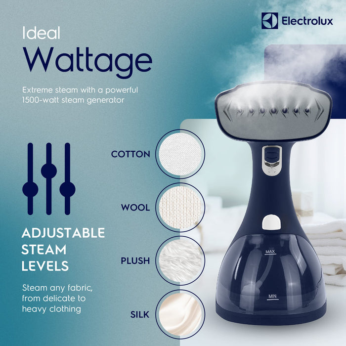 Electrolux Handheld Garment and Fabric Steamer 1500 Watts - Portable Handheld Steamer for Clothes, Wool and Silk with 2-In-1 Lint Brush and Fabric Brush | Powerful 1500W Clothing Steamer to Remove Wrinkles