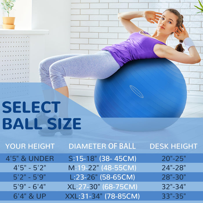 Signature Fitness Anti-Burst and Slip Resistant Exercise Ball Yoga Ball Fitness Ball Birthing Ball with Quick Pump, 2,000-Pound Capacity, Blue, 22-inch, M