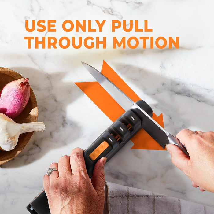 Orange Ninja Knife Sharpeners for Kitchen- 5 Adjustable Sharpening Angle- Premium Quality - Handheld Knives & Pocket Knife Sharpener by Sharp Pebble