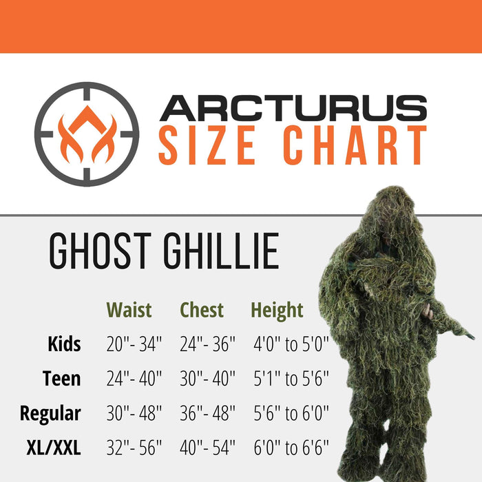 Arcturus Ghost Ghillie Suit: Woodland Camo | Double-Stitched Design with Adjustable Hood and Waist | Camo Hunting Clothes for Men, Military, Sniper, Airsoft and Hunting (Woodland, Regular)