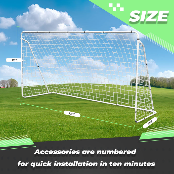 F2C Soccer Net 12 x 6 Soccer Goal for Backyard, Steel Frame for Kids, Adult Portable Shooting Training Aid with Carry Bag,Ground Stakes Waterproof