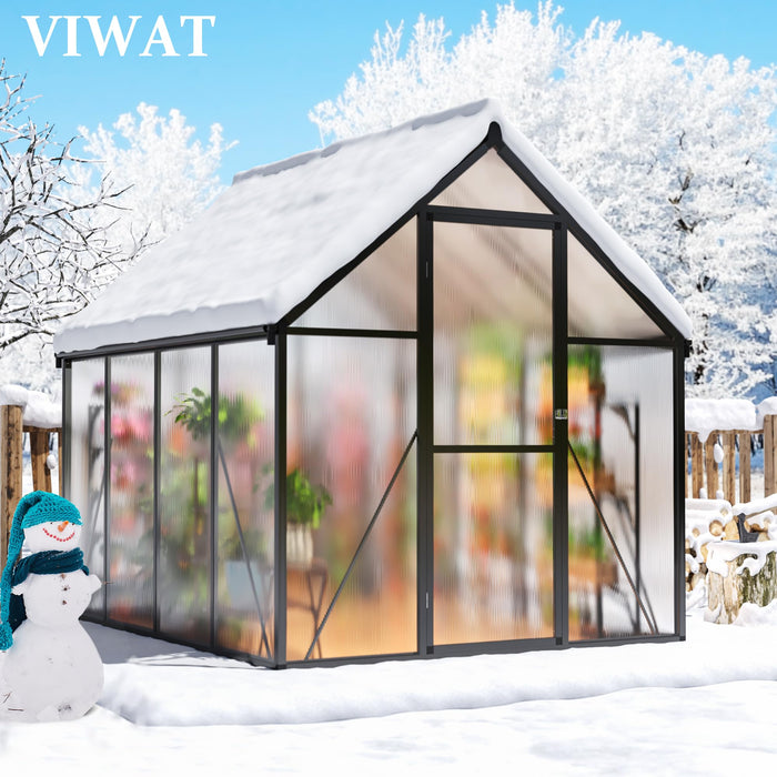 VIWAT 6x7.5 FT Greenhouse for Outdoors, Polycarbonate Greenhouse with Quick Setup Structure and Roof Vent, Aluminum Large Walk-in Greenhouse for Outside Garden Backyard, Black