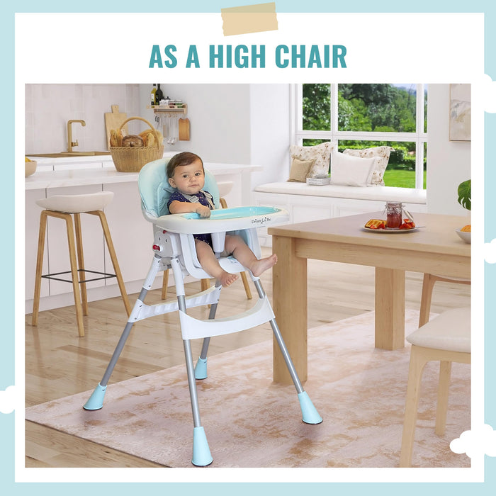 Dream On Me Portable 2-in-1 Tabletalk High Chair, Convertible Compact High Chair, Light Weight Portable Highchair, Aqua