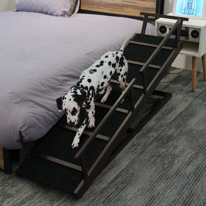 PANTAZO Pet Ramp Folding Portable Wooden Dog & Cat Ramp for Couch or Bed, Including Non Slip Mat & Safety Side Rails, 64.2 Inch Long and Height Adjustable from 13.4 Inch to 38 Inch Up to 110 Lbs