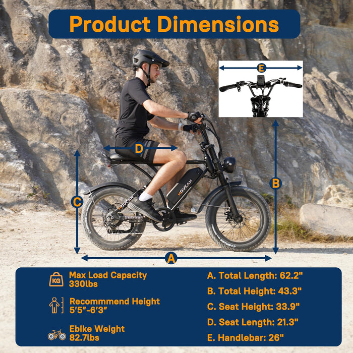 Movcan V60 Electric Bike for Adults, 1000W Motor 30MPH Top Speed 20” Fat Tire Electric Bike, 48V 15.6Ah Removable Battery Ebike, 7-Speed Full Suspension Electric Dirt Bike, Black