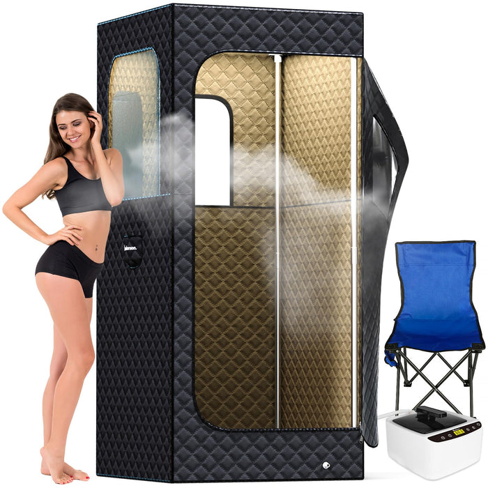 Adamson Full Size Portable Steam Sauna - New 2024 - Indoor Sauna Tent for Home Spa Relaxation + Boost Health and Recovery + 2.6L 1000W Steamer + Chair + Remote + Foot massager