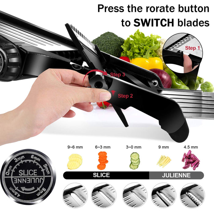 Masthome Mandoline Food Slicer, Adjustable Stainless Steel Vegetable Slicer for Cheese, Zucchini, Carrots, Fruits, Vegetable Chopper with Cleaning Brush and Gloves