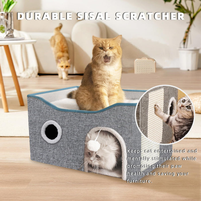 LQNQ Cat Houses for Indoor Cats, Large Cat Beds and Furniture with Fluffy Ball and Scratch Pad, Foldable Cat Cave for Multi Small Pet Kitten Rabbit