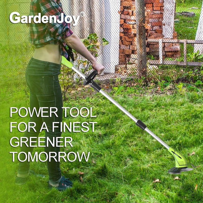 GardenJoy Weed Wacker Battery Operated: 12V Cordless Grass Trimmer with 2.0Ah Battery, Fast Charger and 3 Types Cutting Blade, Portable Electric Lawn Trimmer for Garden Yard Weeding Work