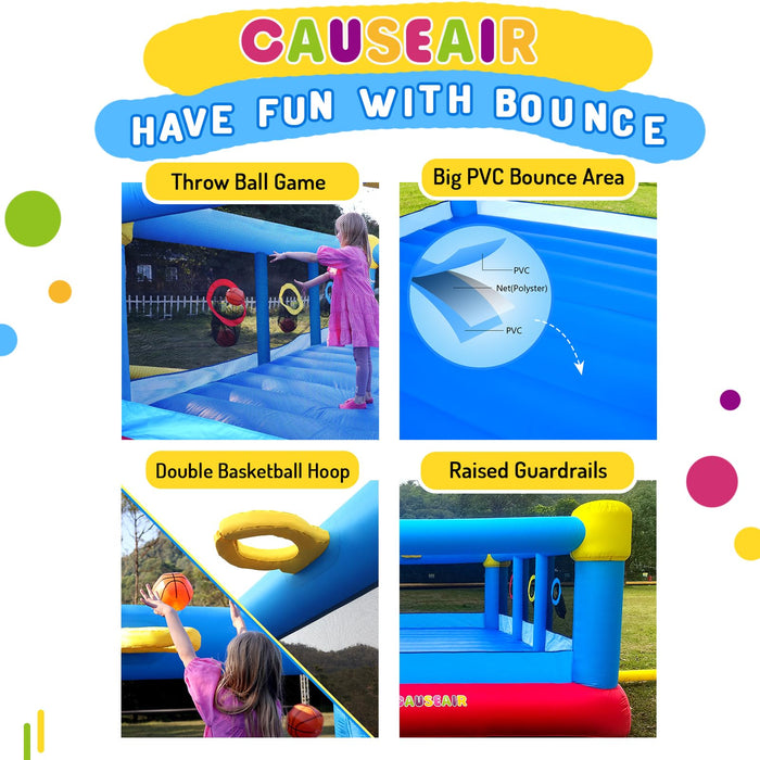 Causeair Big Inflatable Bounce House with GFCI Blower,15ft x 14.8ft,Double Basketball Hoop,Throw Ball Game,Reinforced PVC Bounce Floor,Jumping Bouncy Castle Holds 6 Kids