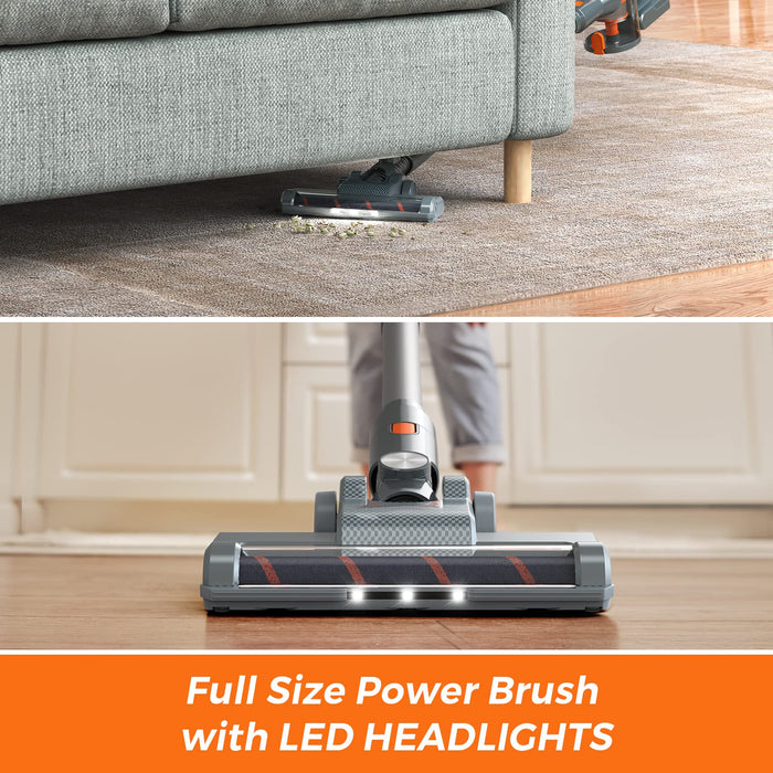 YESMAE Cordless Vacuum Cleaner Up to 55 Minutes Runtime: Powerful 33Kpa Suction, 400W Brushless Motor, LED Headlight, 8-in-1 Easy Switching Between Stick Vacuum & Lightweight Handheld Vacuum