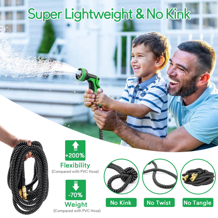 Expandable Garden Hose 75 ft, Upgraded Flexible Water Hose 75ft with 10 Function Spray Nozzle, 3/4" Leakpoof Solid Brass Fittings, Expanding Double Latex Core, Lightweight, No Kink, No Tangle