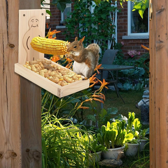 Proud Man Wild Squirrel Feeders Wooden Outdoors Decoration for Garden Outside Yard Backyard Tree Decor, Sturdy Squirrel Feeder Corn Cob Holder, with Solid Structure(Squirrel Feeder table-1pk)