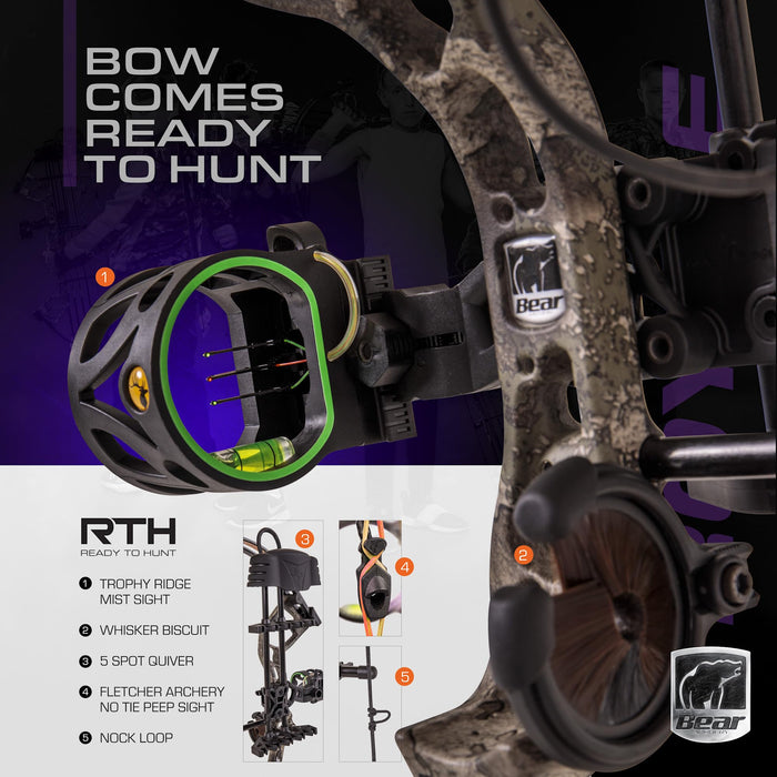 Bear Archery Royale Ready to Hunt Compound Bow Package for Adults and Youth, Left Hand, True Timber Strata