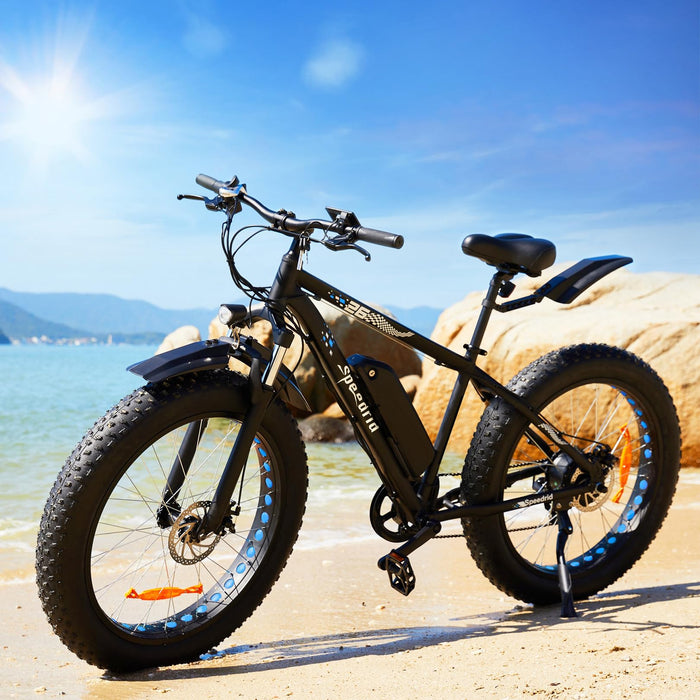 Speedrid Electric Bike 48V 500W Fat Tire Electric Bike Snow Bike 26" 4.0, 48V 10.4Ah Fast Charge Removable Battery, Lockable Suspension Fork and Professional 7 Speed