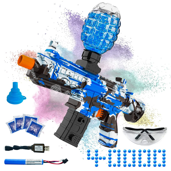 Electric Gel Ball Blaster, High Speed Automatic Splatter Ball Blaster with 40000+ and Goggles, JIFTOK Rechargeable Splatter Ball Toys for Outdoor Activities Game Party Favors-Blue