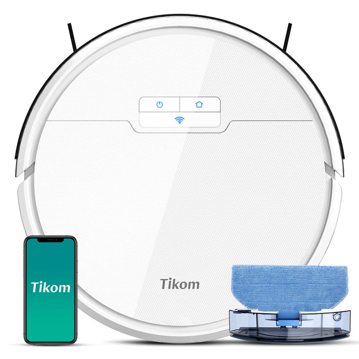 Tikom Robot Vacuum and Mop, G8000 Robot Vacuum Cleaner, 2700Pa Strong Suction, Self-Charging, Good for Hard Floors, White