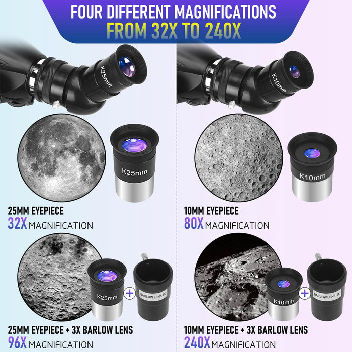 MEEZAA Telescope, Astronomy Telescope for Adults High Powered, 90mm Aperture 800mm Professional Refractor Telescopes for Kids & Beginners, Multi-Coated High Transmission with Phone Adapter Carry Bag