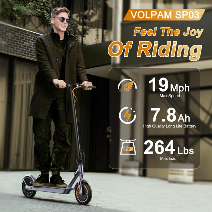 VOLPAM Electric Scooter, 8.5'' Solid Tire, Max 21-23 Miles Range, 350W Motor, 19 MPH Top Speed, Dual Braking, Folding Commuting Electric Scooter Adults